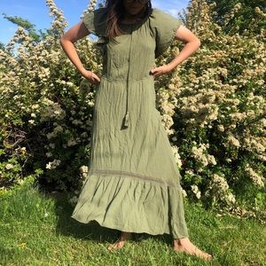 Off the shoulder Boho Green Dress -Long Boho Dress